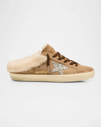 Golden Goose Super-star Sabot Suede Shearling-lined Slide Sneakers In Brown
