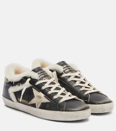 Golden Goose Super-star Shearling-trimmed Leather Sneakers In Black