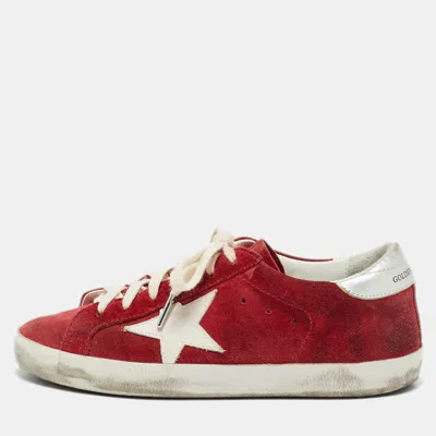 Pre-owned Golden Goose Super Star Size 37 Red Leather And Suede Lace Up Sneakers
