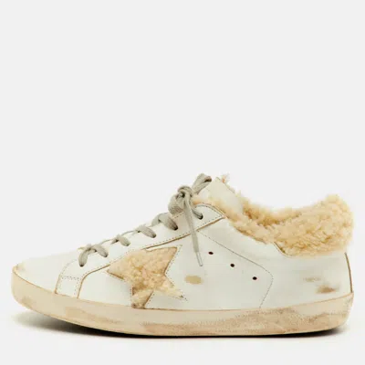 Pre-owned Golden Goose Super Star Size 39 White Leather And Shearling Fur Low Top Sneakers