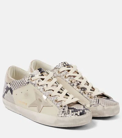 Golden Goose Super-star Snake-print Leather Sneakers In Grey Black Python/sand/platin