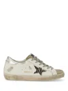 Golden Goose Superstar White Low Top Sneakers With Glittered Star Patch And Laminated Heel With Logo Lettering In