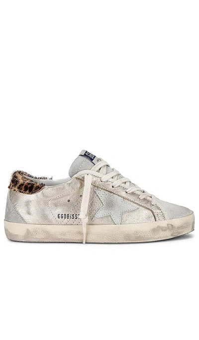 Golden Goose Super Star Sneaker In Platinum  Ice  & Beige Brown Leo