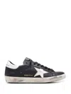 Golden Goose 'super-star' Black Low Top Sneakers With Logo Patch And Suede Details In Leather Man