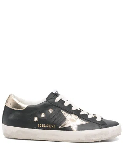 Golden Goose Leather Distressed Sneakers Metallic Panels In Black