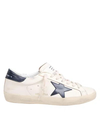 GOLDEN GOOSE GOLDEN GOOSE SUPER-STAR SNEAKERS IN BEIGE AND MIDNIGHT BLUE LEATHER