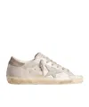Golden Goose Super-star Sneakers In Gray-white Glitter-effect Leather With Leather Star In Brown