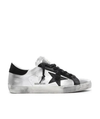 Golden Goose Super-star Sneakers In Silver Leather With Contrasting Inserts In White