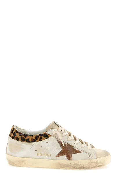 Golden Goose Super Star Leather Upper Horsy Leo Printed Collar Suede Star Sneakers White In Neutral