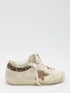 Golden Goose Super-star Sneakers In Suede With Worn Effect And Leopard Print Hairy Cow In Neutral