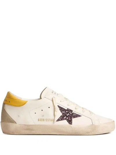 Golden Goose Bio-based Super-star With Red Glitter Star And Leather Heel Tab In White