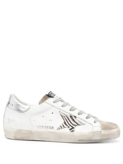 Golden Goose Super-star Sneakers With Zebra Pony Hair Star In White