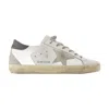 Golden Goose Super-star Leather Sneakers With Suede Grey Leather And Leather Grey Heel Tab Shoes In White