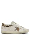 Golden Goose Super-star Sneakers In Suede With Worn Effect And Leopard Print Hairy Cow In Neutral