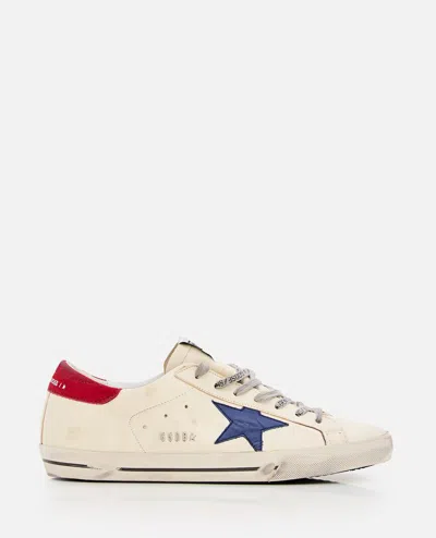 GOLDEN GOOSE SUPER-STAR CREAM SNEAKERS WITH BLUE STAR