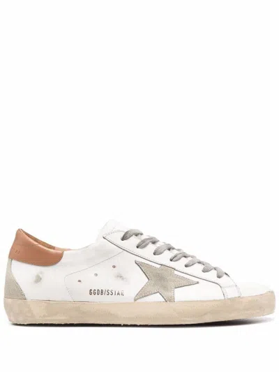 Golden Goose Super-star Sneakers With Ice-gray Suede Star And Light Brown Heel Tab Shoes In White