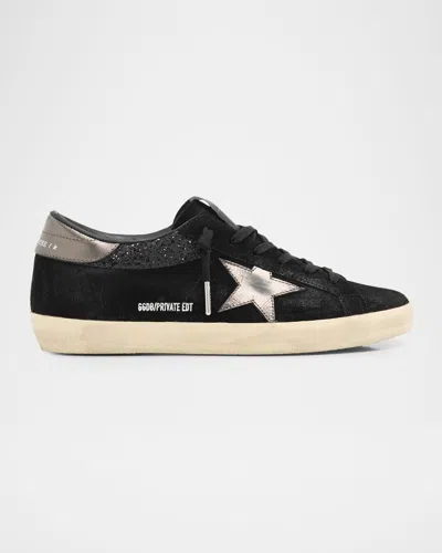 Golden Goose Super-star Suede Glitter Low-top Sneakers In Black