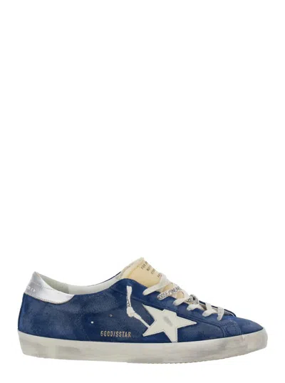 Golden Goose Super-star Suede Upper And Toe Foam Tongue Leather Star Laminated Heel In Blue
