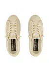 Golden Goose Super Star Suede Upper Star And Heel With Glitter Piping In Gold