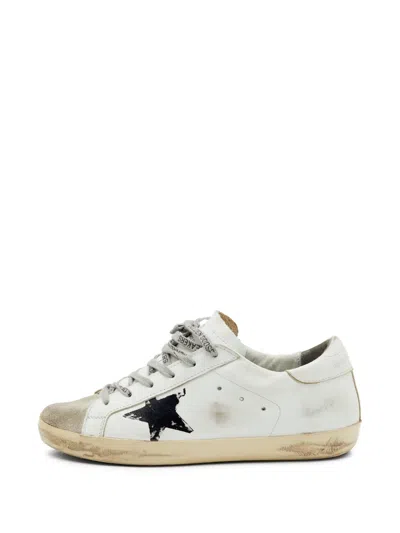 Pre-owned Golden Goose Super Star Suede-trim Sneakers In White