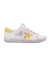 Golden Goose Patched Sneakers Featuring Perforated Star In White Yellow