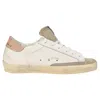 Golden Goose Super-star With Black Glitter Star And Pink Heel Tab Sneakers In White Leather In White