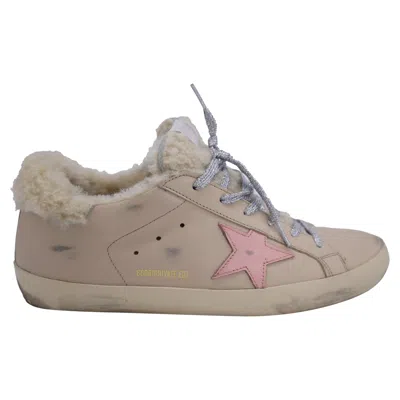 Golden Goose Super-star With Shearling Low-top Sneakers In Nude Leather In Brown