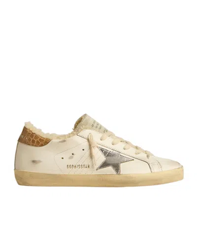 Golden Goose Super-star With Silver Leather Star And Crocodile-print Leather Heel Tab