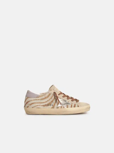 Golden Goose Super-star' Woman In Zebra Pony Hair With Silver Star And Suede Heel In Multi