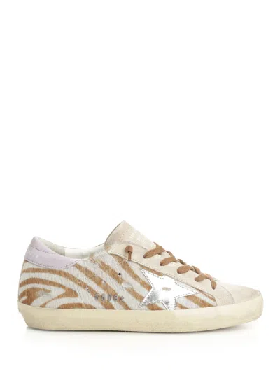 Golden Goose Super-star Zebra Horsy Upper Suede Toe And Heel Laminated Star Sneakers Multicolor In Neutral