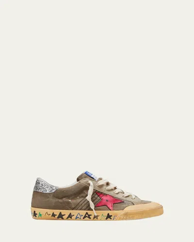 Golden Goose Superstar Canvas Glitter Low-top Sneakers In Green