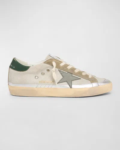 Golden Goose Superstar Canvas Metallic Low-top Sneakers In Greygreensilver