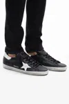 Golden Goose 'super-star' Black Low Top Sneakers With Logo Patch And Suede Details In Leather Man In Black