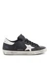 Golden Goose 'super-star' Black Low Top Sneakers With Logo Patch And Suede Details In Leather Man In Negro