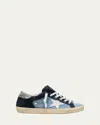 Golden Goose Superstar Denim Glitter Low-top Sneakers In Denim White Silver