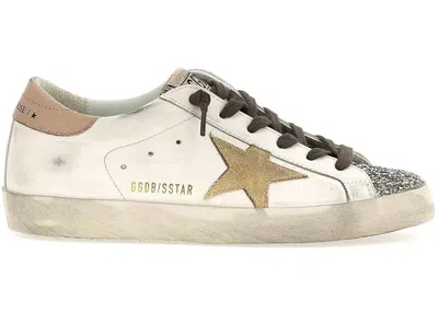 Pre-owned Golden Goose Superstar Glitter Toe (women's) Sneakers In White/platinum/yellow