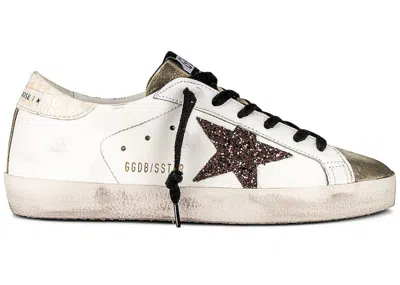 Pre-owned Golden Goose Superstar Glitter (women's) Sneakers In White/taupe/coffee Brown
