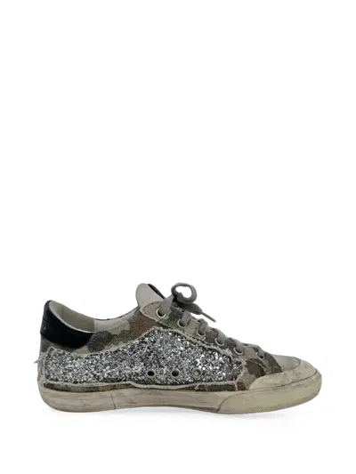 Pre-owned Golden Goose Super-star Glittered Sneakers In Grey