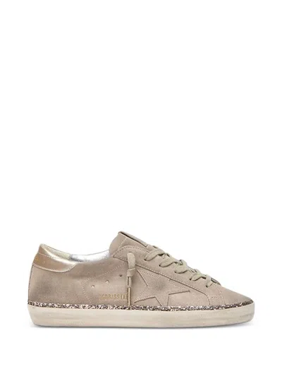 Golden Goose Super-star Glitter-star Leather Sneakers In Brown