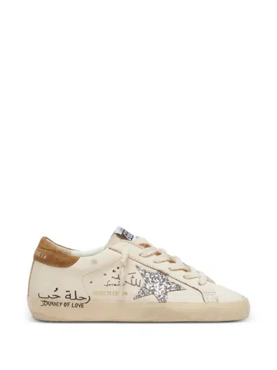 Golden Goose Super-star In Nappa With Silver Glitter Star And All-over Lettering Sneakers In White
