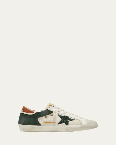 Golden Goose Superstar Leather Glitter Low-top Sneakers In Buttercream/forestgr