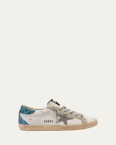 Golden Goose Superstar Leather Glitter Low-top Sneakers In White Ice Platinum Powder Blue