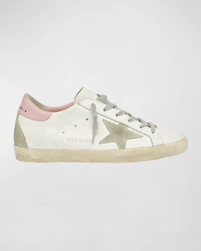 Golden Goose Superstar Leather Upper And Heel Suede Star And Spur Cream Sole Sneakers In White/ice/light