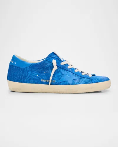 Golden Goose Superstar Lizard Embossed Leather Low-top Sneakers In Bluette