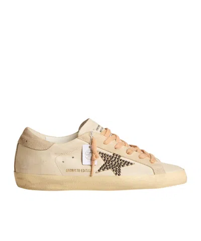 Golden Goose Super-star Ltd In Leather With Beige Suede Star With Swarovski Studs In Neutral