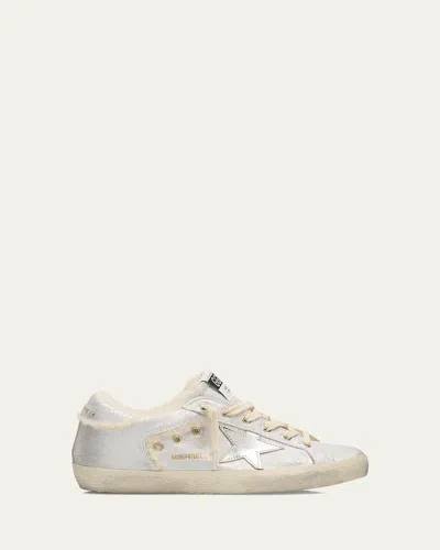Golden Goose Superstar Metallic Leather And Shearling Sneakers In Platinum