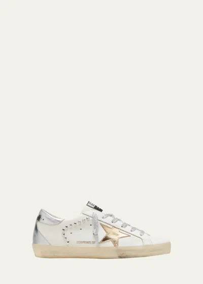 Golden Goose Superstar Metallic Stud Low-top Sneakers In White Silver Gold