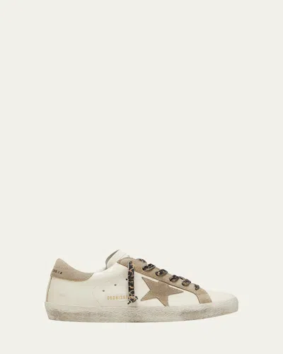 Golden Goose Superstar Mixed Leather Low-top Sneakers In Creamy White/taup