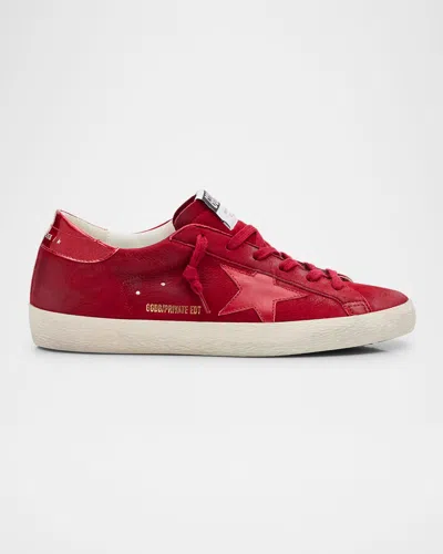 Golden Goose Superstar Mixed Leather Low-top Sneakers In Red