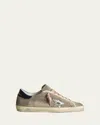Golden Goose Superstar Mixed Leather Low-top Sneakers In Taupe/silver/dark Blueblue